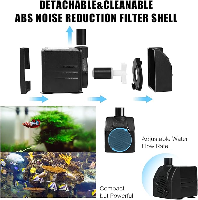 93 GPH Mini Submersible Water Pump (6W, 350L/H) for Water Feature, Aquariums, Fish Tank, Tabletop Fountain, Pet Fountain
