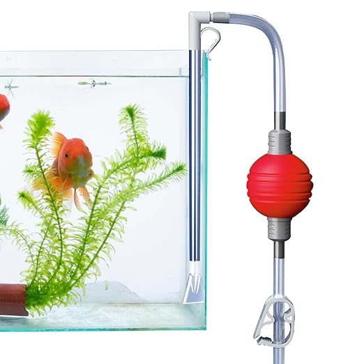 7.2ft Manual Adjustable Fish Tank Cleaner Air Bag Valve Hot Tub Vacuum Gravel Sand Cleaning Aquarium Vacuum with Flexible Hose & Wand for Pool Grass Debris