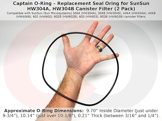 Captain O-Ring – Replacement Seal Oring for SunSun HW304A, HW304B Canister Filter (2 Pack)