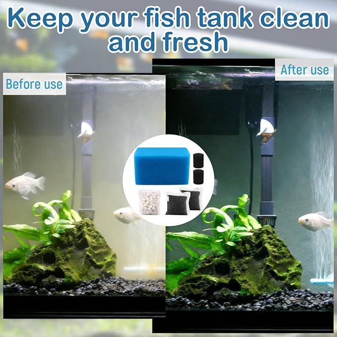 Aquarium Media Maintenance Kit Replacement for Fluval AC70 Power Filter, Includes 1 Blue Foam Filters, 2 Intake Strainer Sponge,1Pack Ceramic Rings and 2 Pack Activated Carbon, for 70 Gallon Aquariums