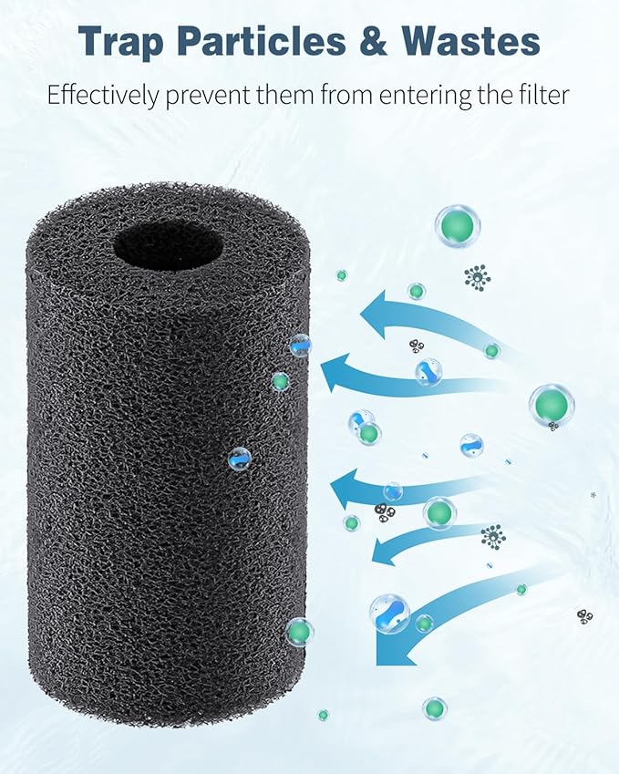 Pawfly 6 Pack Pre-Filter Sponge, 0.6" Aquarium Intake Filter Sponge Foam Cover Rolls for Small Fish Shrimp Fry Fish Tank Covers Accessories