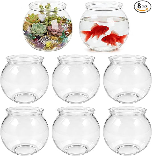 8 Pack Plastic Fish Bowls, 27 Oz Plastic Ivy Bowls, Unbreakable Vases Bowls for Table Centerpieces, Heavy Duty Drink Cups for Party Favors, Home Decor, Candy, Clear