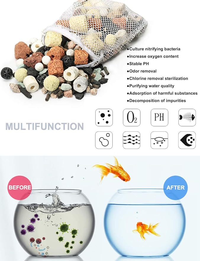 500g Bio Balls Ceramic Rings Set, Aquarium Biological Filter Media for Fish Tank and Pond, Fish Tank Filter, Decorations, Accessories (500g, 1.1lb)