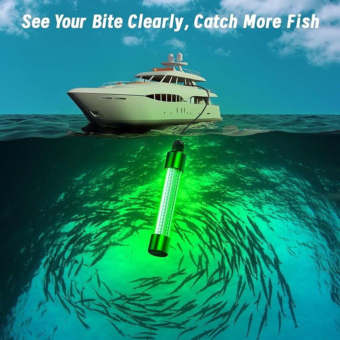 LED Underwater Fishing Light Compatible with for DeWalt 20V Battery, 1300 Lumens, Green IP68 Waterproof Aluminum Super Bright LED Submersible Fish Attractor Light for Night/Ice/Boat Fishing(TOOL ONLY)