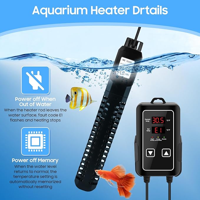 Aquarium Heater, Fish Tank Heater with Digital LED Controller, Overheat Pond Heaters for Outdoor Ponds with Fish, Adjustable Water Tank Heater for 75-120 Gallon Fish Tank