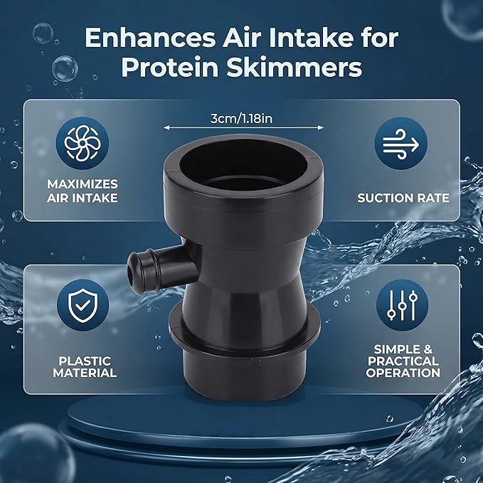 GLOGLOW Aquarium Venturi Tube Black Air Suction Nozzle for Protein Skimmer, Increase Air Intake Volume 14g, Both Ends 3cm 2cm Outer Diameter, for Saltwater Freshwater Tank Pump Separator U