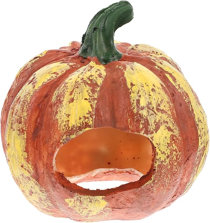 LIOOBO Fish Shrimp Hideout House Thanksgiving Fish Tank Aquarium Decor Pumpkin House Cave Betta Toys Thanksgiving Day Decor Terrarium Ornament Resin Rock