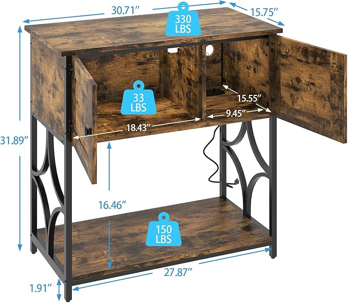20-29 Gallon Fish Tank Stand with Power Outlets & LED Light, 330LBS Capacity, 20 Gallon Aquarium Stand with Storage, Metal Fish Tank Stand for Turtle Tank, 30.7" L*15.7" W Tabletop, Brown