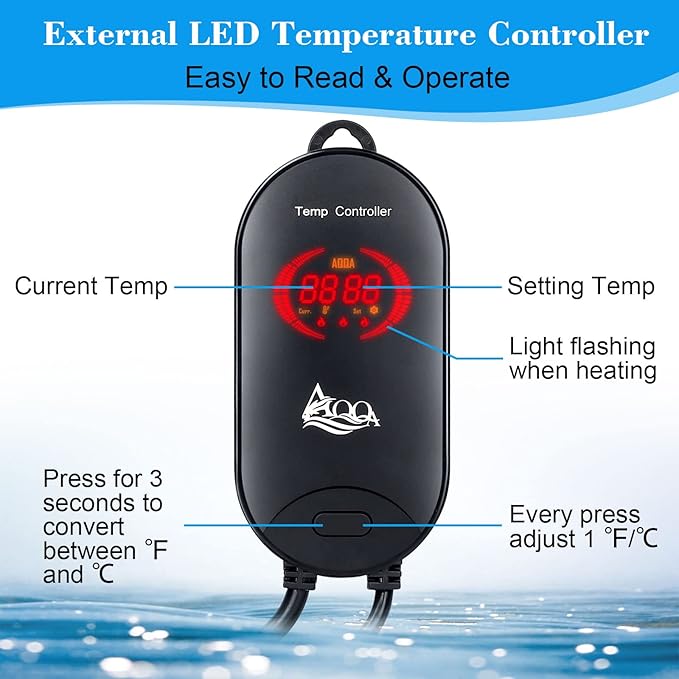 AQQA Aquarium Heater 800W for 80-220 Gallon Submersible Fish Tank Heater for Aquarium Betta Fish Heater Aquarium Thermostat Heater Hydroponic Freshwater & Saltwater (800W, 80-220Gal)