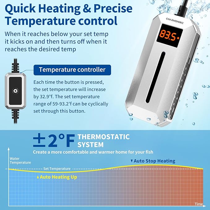 Submersible Aquarium Heater with LED Digital Display 200W Fish Tank Heater for 23-27 Gallon Freshwater Saltwater Tank, Auto Thermostat Overheat Protection(Not Suitable for Low-Water Turtle Tanks)