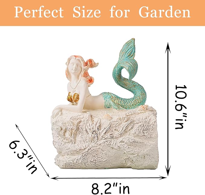 Teaeeno Mermaid Statue Faux Log Fish Cave, Predator Control and Decorative Shelter for Koi and Fish, Ponds, Aquariums, and Terrariums, Mermaid Statue Decor