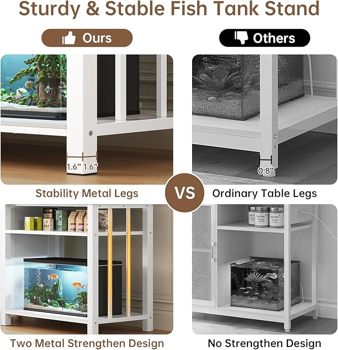 OtterOasis 55-75 Gallon Fish Tank Stand with Power Outlet & Adjustable Shelf, Heavy Duty Aquarium Stand with Cabinet Storage for Fish Tank, Turtle Tank, Reptile Terrarium, 1000LBS Capacity, White