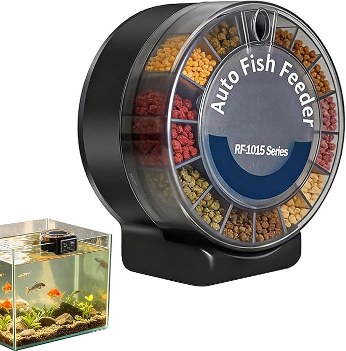 Fish Automatic Feeder - 105ml Airtight Aquarium Dispenser, Automatic Fish Tank Feeder with Separate Compartments |Food Dispenser for Aquarium Feeding for Turtle Pond Indoor Outdoor Vacation Pet