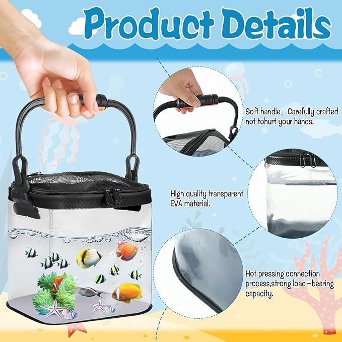 2 Sets Catch Plastic Beach Aquarium Kit, Release Aquarium Box for Beach with Retractable Net Bag and Transparent Portable Handheld（Black）