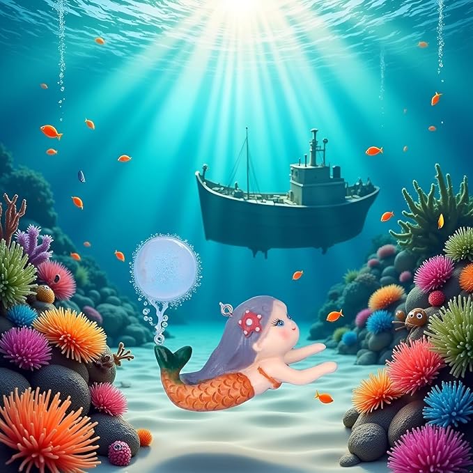 Floating Mermaid Aquarium Decoration, Fish Tank Ornament, Miniature Cartoon Figure, Aquarium Décor Thematic Ornaments (Red)