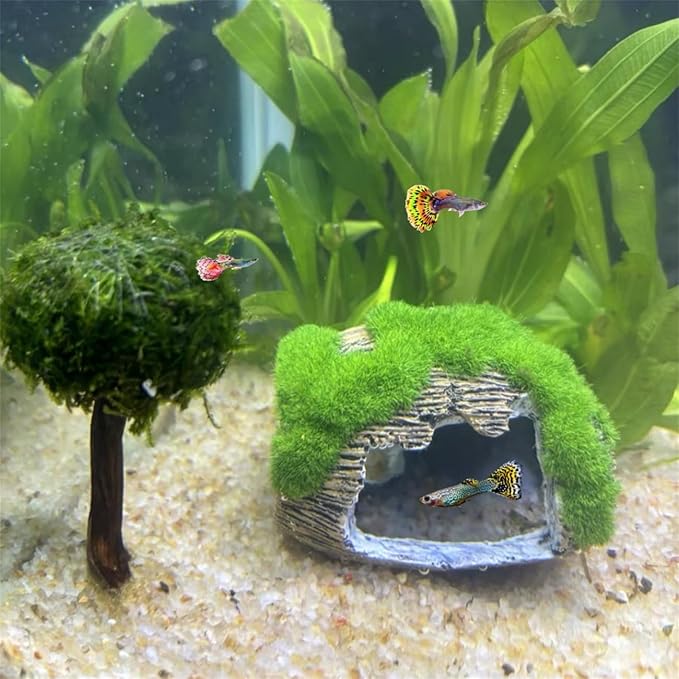 Aquarium Broken Barrel Fish Hide Caves, Cute Cichlids Guppy Small Fish Betta Shrimp Hide Caves Shelter, Fish Tank Shipwreck Themed Hide Hut Hideouts for Small Medium Fish Tank Breed Spawn