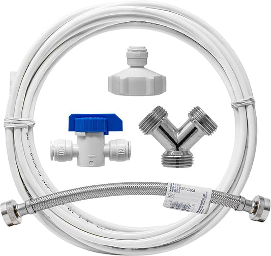 Metpure Washer Laundry Water Feed Line Splitter For Water Filtration RO Deionization Aquarium System 25’ Feet X 1/4” Tubing W/Shut Off Valve And Wye Connector + Supply Hose