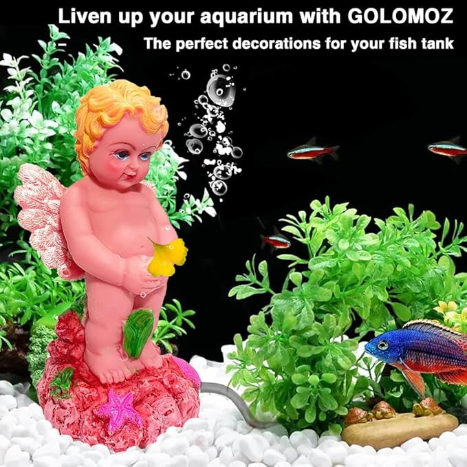 Aquarium Decoration Small Fish Tank Air Bubbler Decor Resin Angel Aquarium Air Bubbler Decoration Aquarium Statue for Fish Oxygen Ornament Aquarium Fish Tank Decor - 5.5 Inches High