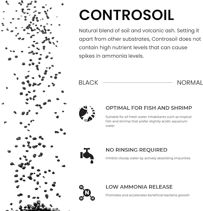 Ultum Nature Systems Controsoil - Freshwater Aqua Soil Substrate for Fish, Shrimp, Live Plant Propagation and Aquascaping - 6.8pH Low Ammonia, Volcanic Ash - Black, Normal (10 Liter)