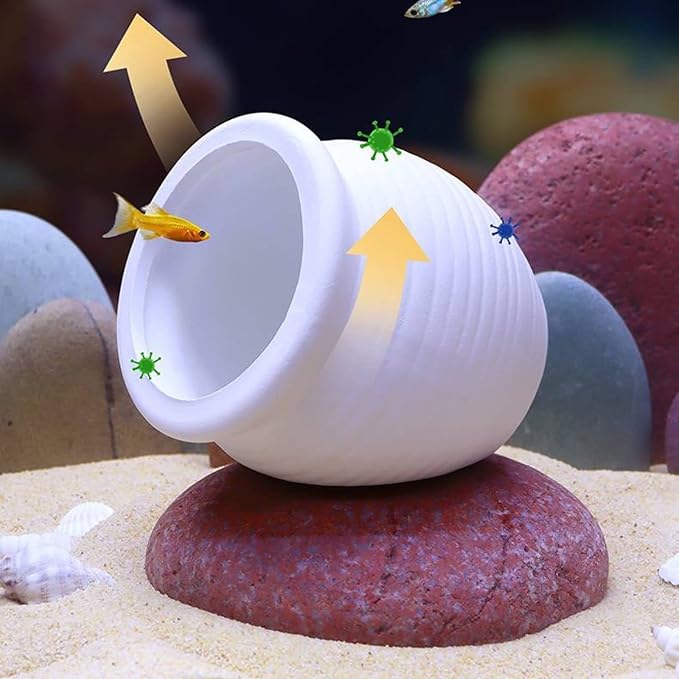 Saim Fish Hideout for Aquarium, Ceramic Jar Fish Tank Decorations Cute Clay Pot Hideout Cave Ornaments for Small Fish, Shrimp, Cichlid to Play Hide Breed (Large)