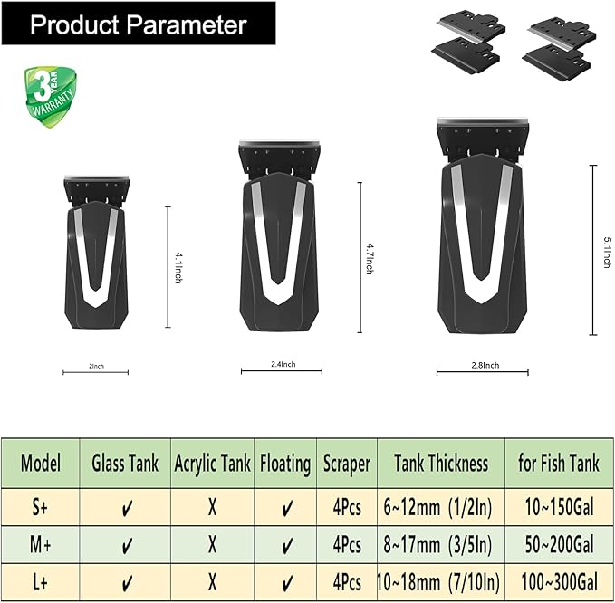 Carefree Fish Aquarium Starship Troopers Magnetic Cleaner Stainless Steel Blades 4Pcs for Size M and L