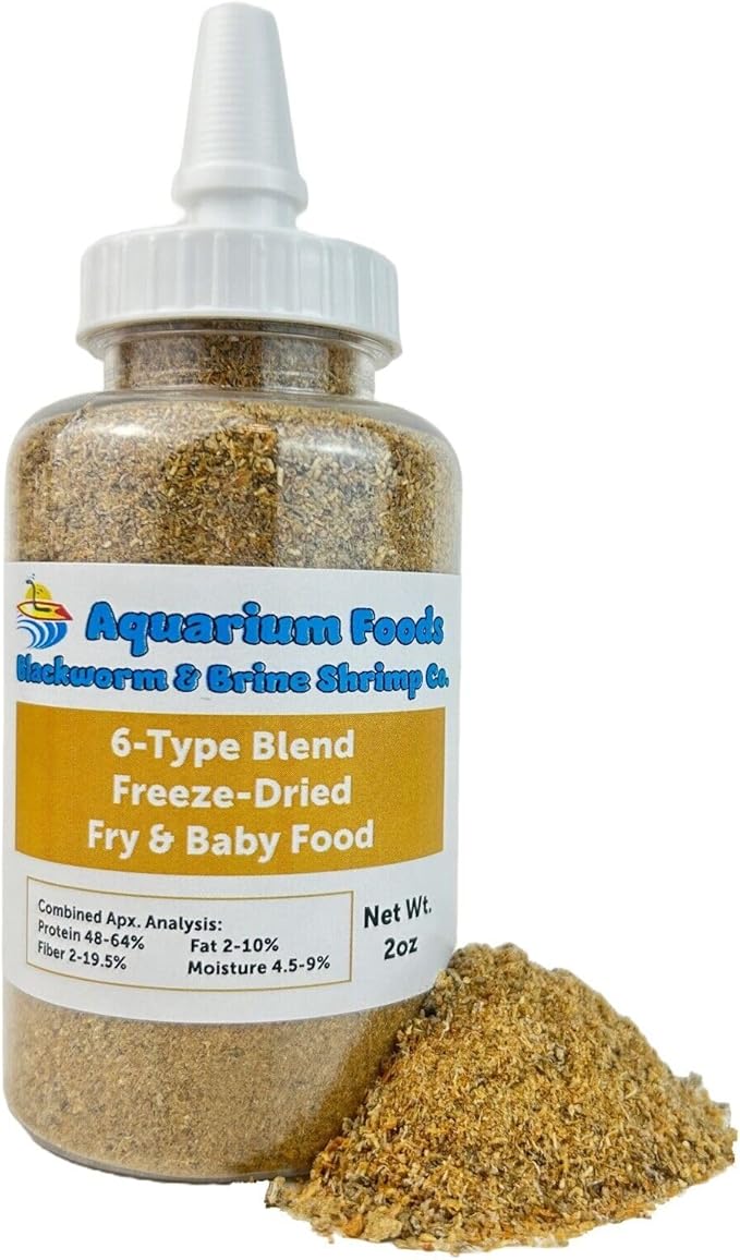6-Type Baby Blend- Bloodworm, Brine Shrimp, Plankton, Mysis, Tubifex, Krill, for Tropical Fish Fry, Babies, Guppies, Tetras, Bettas, Nano Fish…2oz Squeeze Bottle