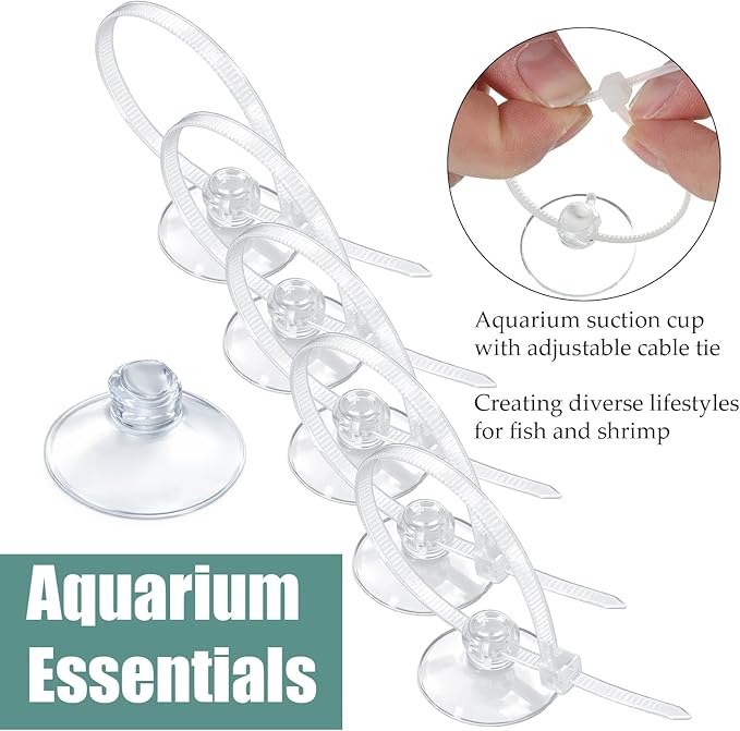 Thinp 30 Pcs Aquarium Suction Cups with 30 Pcs Adjustable Cable Ties, Clear Fish Tank Suctions Cups-Small Suction Cups for Aquarium Plants Planter Moss Shrimp Nest
