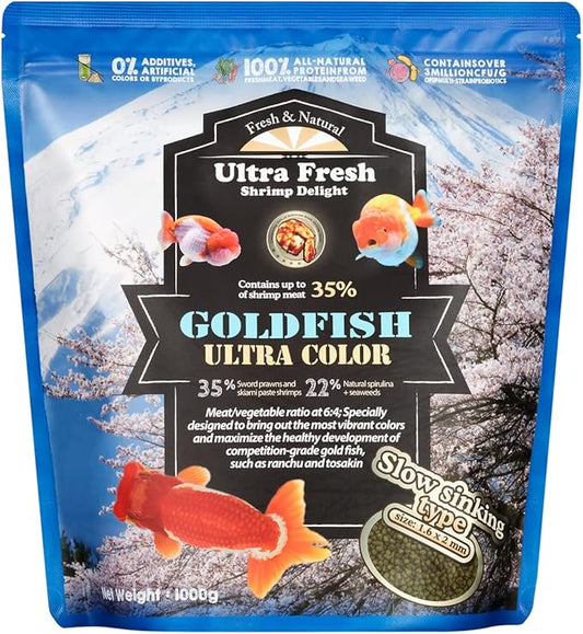 Ultra Fresh Sinking Goldfish Food, Color Enhancing, Balanced Diet, All Natural Ingredients, Clear Water Formula, Slow Sinking Gold Fish Pellets, Goldfish Ultra Color 2.2 lbs
