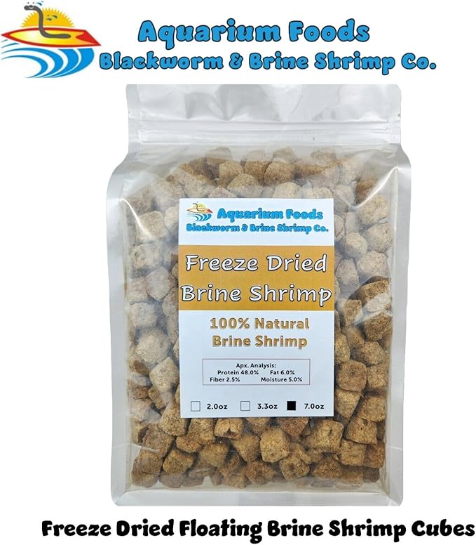 Brine Shrimp, Freeze Dried Floating Brine Shrimp Cubes for All Tropical Fish, Marine Fish, Discus, Cichlids, Koi & Pond Fish, Turtles…7oz Clear Bag