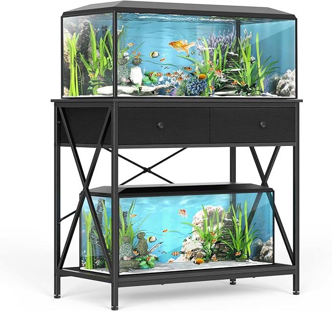 Fish Tank Stand 40 Gallon: Sturdy Aquarium Stand with Accessories Storage - Metal Fish Tank Table for 40-50 Gallon Reptile Breeder Turtle Terrarium - 35"X19.54" Weight Capacity 660 lbs