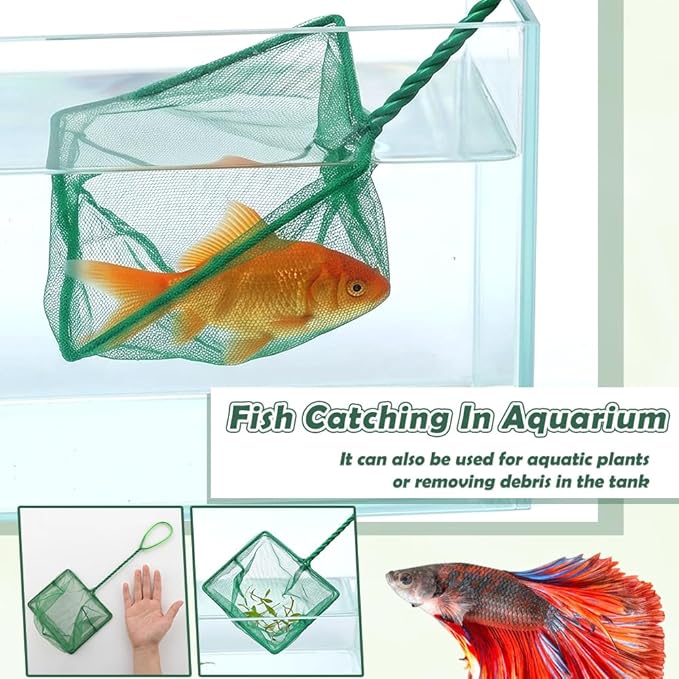 3 Pack Fish Net Aquarium Fine Fishing Mesh with Plastic Handle, 6-Inch