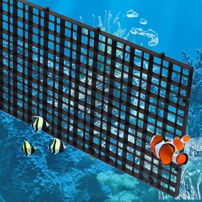 POPETPOP 4 Pcs Aquarium Divider Tray - Grid Isolate Board Divider Fish Tank Bottom Grid Egg Crate with 8 Pcs Sucker Clip - Black