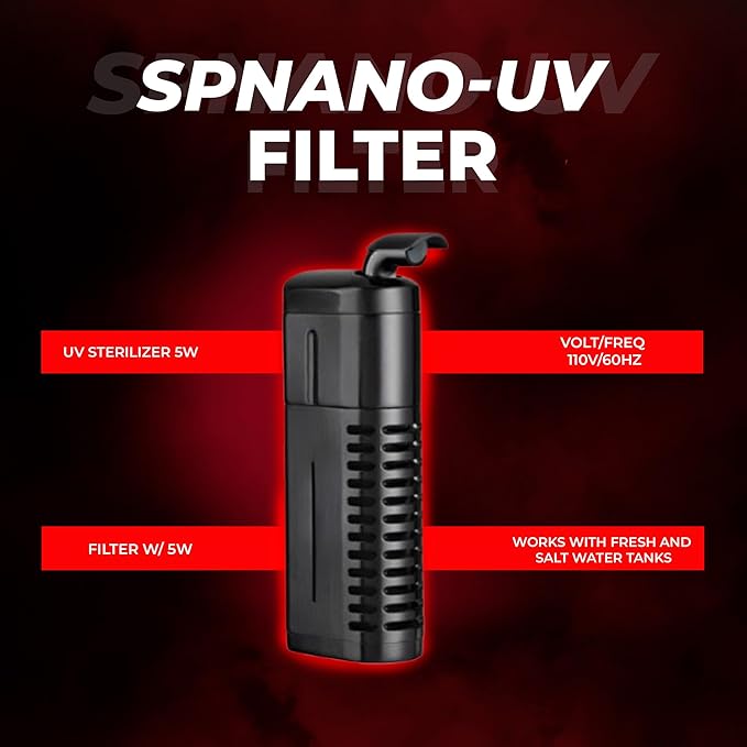Aquatop 5W Submersible Nano Filter – for 10-30 Gallon – 66 GPH Flow Rate – for Crystal Clear Water – Ideal for Fresh & Saltwater Use – SPNANO-UV