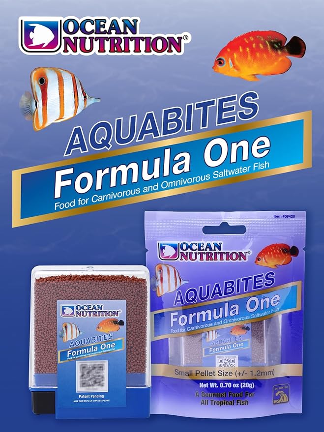 Ocean Nutrition Fish Food Formula One Aquabites for Saltwater Fish - High Protein (40%) Tropical Fish Food, Container Easy Feeding, Fish Food Flakes Alternative, 0.7 oz (20 g), Small Pellet