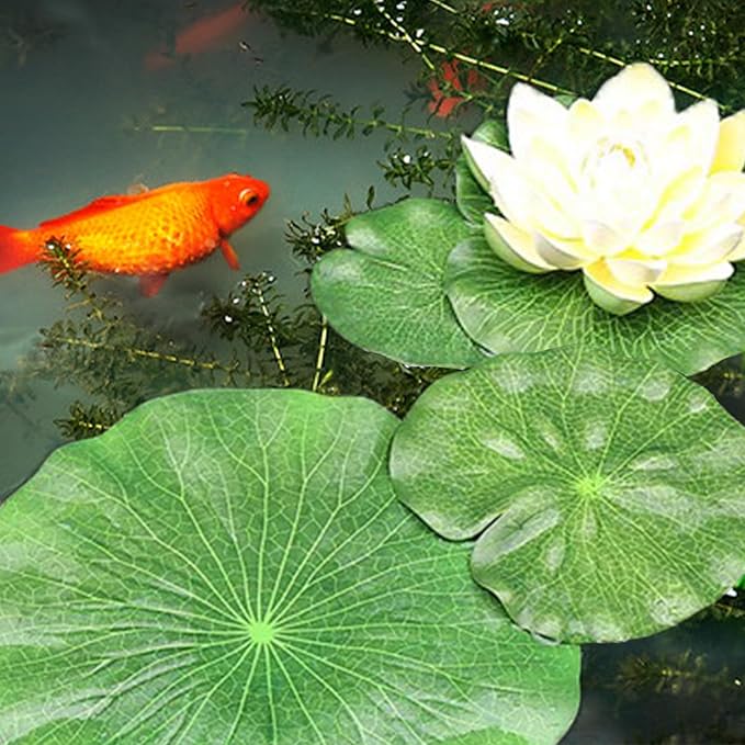 10 Pcs Pond Plants, 5 Size Artificial Lotus Leaves, Realistic Floating Foam Water Lily Pads Ornaments, Plastic Fake Foliage Pond Decor for Patio Koi Fish Pond Pool Aquarium