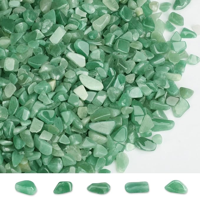 gemshan 2lb Aventurine Quartz Chips Natural Crushed Crystal Chip Bulk 7mm-9mm Tumble Healing Crystal Stone for Aquarium Vase Plant Decoration Jewelry DIY