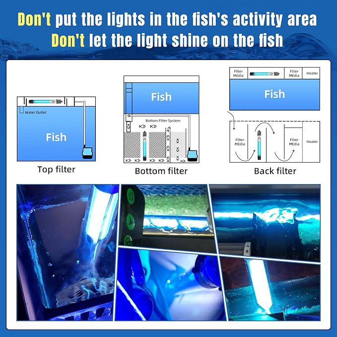 7W Aquarium UV Light for 20-100 Gallon Fish Tank Aquarium Light Algae Clean Light Green Machine Algae Remover