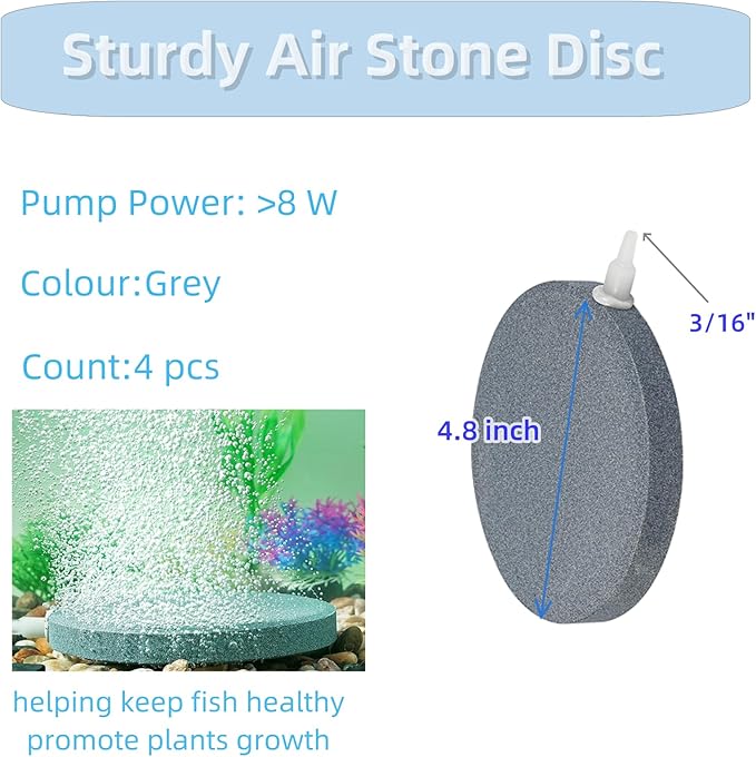 AQUANEAT 4.8 inch Air Stone Disc, 4 Packs, Aerator Bubble Diffuser, Air Pump Accessories for Hydroponics, Aquarium Fish Tank, Ponds, DWC Reservoirs and Circulation System