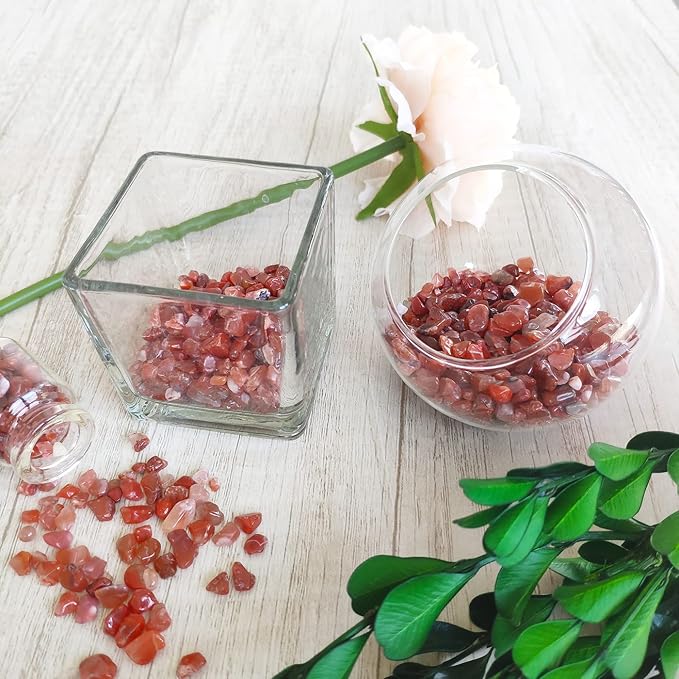 ZHIYUXI Carnelian Crystal Chips Bulk Fish Tank Gravel Vase Filler Stones Bulk Crushed Crystals Gemstone Polished Natural Quartz Healing Crystals Stone Glass Stones Fish Rocks