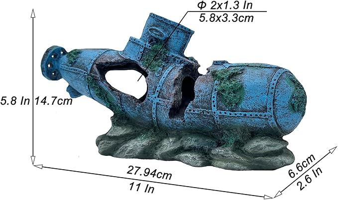 Fish Tank Decoration - Submarine Wreck Aquarium Decoration Fish and Shrimp Aquatic Pets can Rest and Hide in Caves