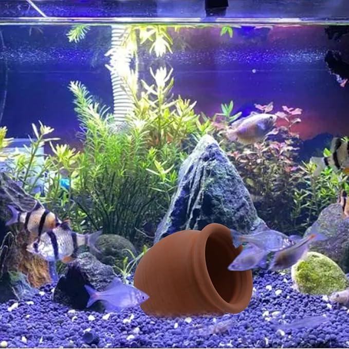 Betta Hide Ceramic Jar Ornament Aquarium Decorations Fish Tank Accessories Decor Hideaway Cave Hideout for Amano Shrimp Cichlid Bonsai to Play Spawn and Rest (Large)