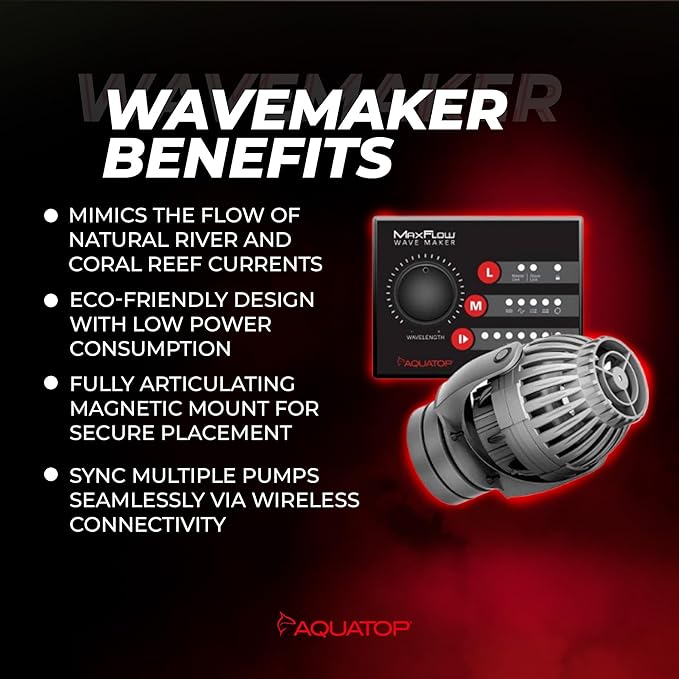 Aquatop MaxFlow MWV-2000 DC Wavemaker Pump with Controller - For 55-125 Gallon Aquariums - Safe for Salt & Freshwater - Energy-Efficient, Low Power Use