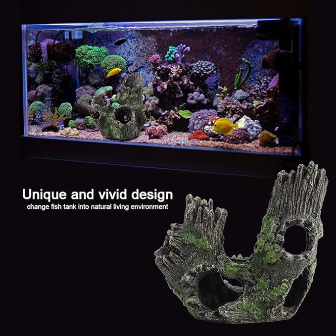 Tyenaza Aquarium Driftwood Decoration, Driftwood Resin Crafts Ornament for Aquarium Decoration Fish Tank Wood with Holes & Aquarium Caves Fish Tank Wood Decor(ST-004B)