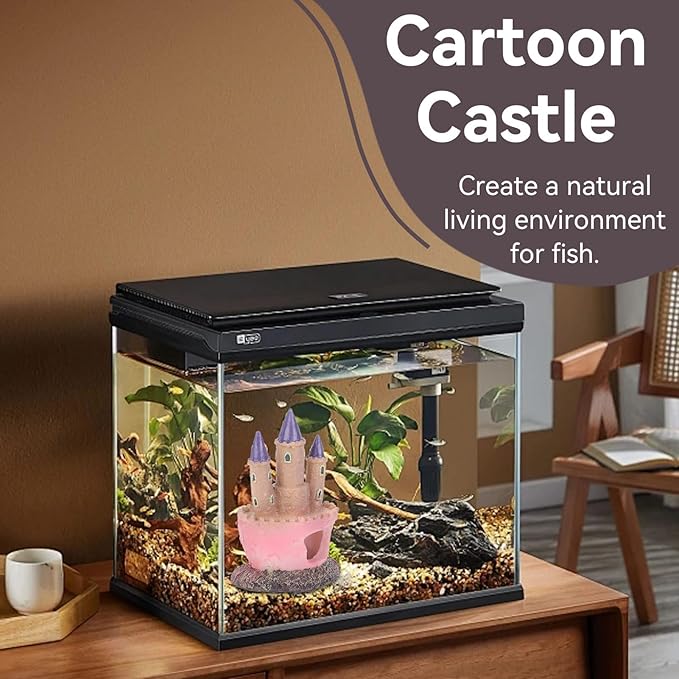 HERCHR Castle Aquarium Decoration, Fish Tanks Ornament Resin Castle Cave Hideouts House Plants Supplies Accessories Safe for Freshwater and Saltwater Fish Tanks(Pink)
