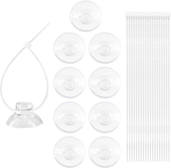 10 PCS 25mm Aquarium Suction Cups and 20 PCS Adjustable Zip Ties Fish Tank Tools for Air Tubes, Moss, Fish and Shrimp Nests, Plants, Reptile Hammocks