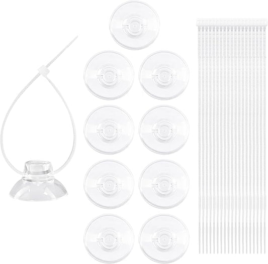 10 PCS 25mm Aquarium Suction Cups and 20 PCS Adjustable Zip Ties Fish Tank Tools for Air Tubes, Moss, Fish and Shrimp Nests, Plants, Reptile Hammocks
