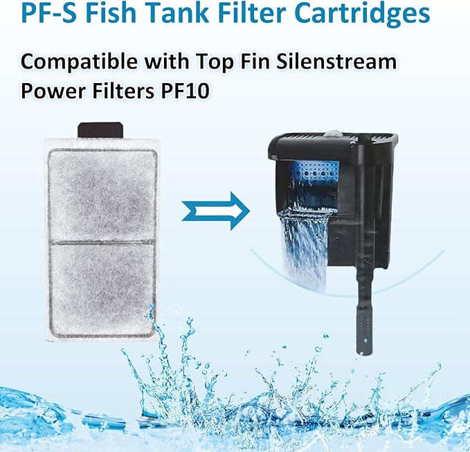 24 Pack PF-S Fish Tank Filter Cartridges, Aquarium Filter Cartridges Replacement Compatible with Top Fin Silenstream PF10 Power Filters