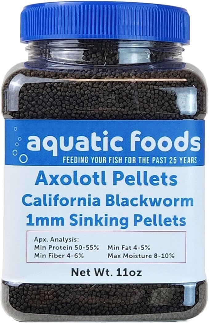 Axolotl Blackworm Pellets. 1mm-1/32 Sinking California Blackworm Micro Pellets for Baby Axolotl, Frogs, Shrimp, Salamanders, Newts, Snails…11oz Jar