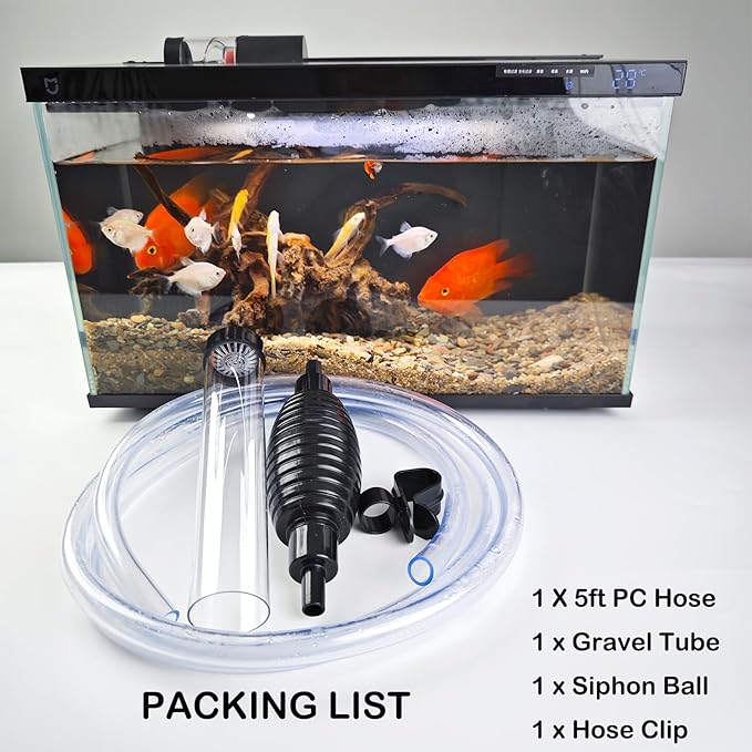 5ft Aquarium Siphon Vacuum Cleaner-Hand Siphon Pump Water Changer for Fish Tank Cleaning Gravel & Sand