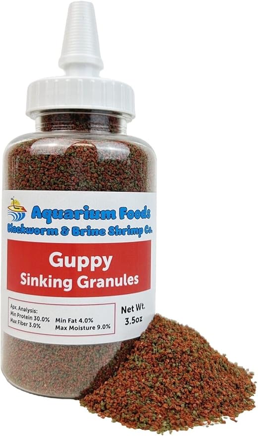 Guppy Sinking Granules Fish Food for Guppies, Endlers, Mollies, Platies, Swordtails, Groumis, Tetras, Catfish, Cichlids, All Community Tropical Fish…3.5oz Squeeze Bottle